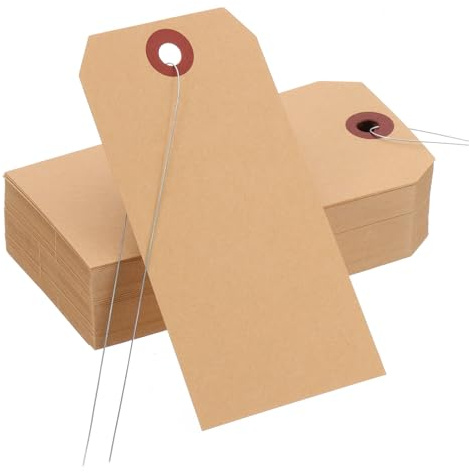 PATIKIL Tomma fraktetiketter, 100 st 10-3/4 tum x 6-3/8 tum fraktetiketter med tråd, manila, hängetikett, etikett med förstärkt ögla för lager, presentetikett, brun