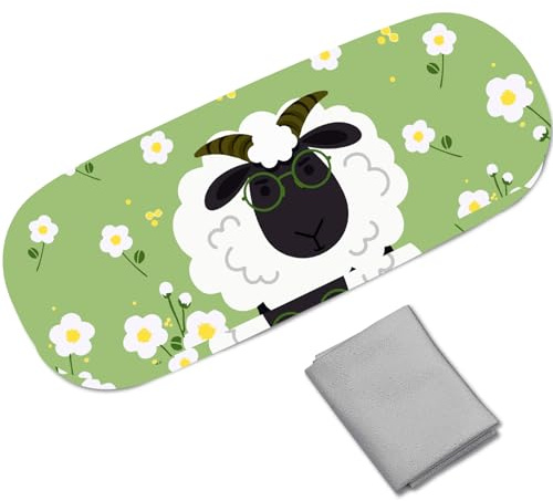 CREATCABIN Hartschalen Brillenetui Leder Sonnenbrillenetui Brillenhalter Tragbare Brillentasche Aufbewahrungstasche Clamshell Schutzhülle Reinigungstuch Für Damen Und Herren Reise Schaf 16.2x6.4x3.9cm