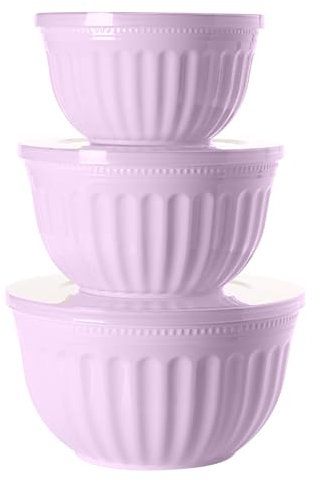 Diaxilu Salatschüssel Set mit Deckel, Große Rührschüssel Set 3 Teilig 2L/3L/4L - Stapelbar Große Schüsseln für Küche aus Premium Kunststoff BPA Frei, Geeignet für Spülmaschine und Mikrowelle (Rosa)