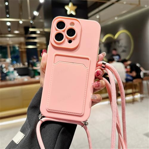 CIBOS Custodia a tracolla con cordino, tinta unita, per iPhone 15, 14, 13, 12 Mini, 11 Pro Max Plus, cover posteriore in silicone, rosa, per iPhone 13 Mini