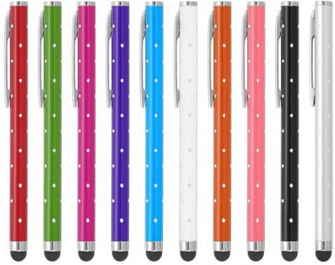 PATIKIL Stylus Pens for Touch Screens, 10 Pcs High Precision Universal Bling Stylus Crystal Metal Capacitive Pen for Touch Screen Devices Phone Tablets Laptop, Multicolored