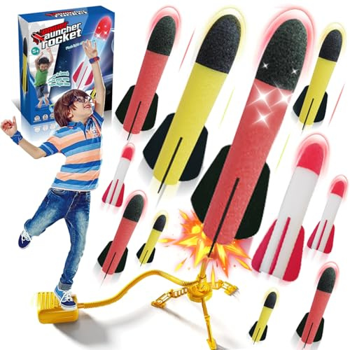 Space Rocket Launcher for Kids, Garden Games Rockets and Multi Player Adjustable Catapult Launcher Stand, Birthday Gift Toys for Kids Boys Girls Age 3 4 5 6 7 8 + Years Old
