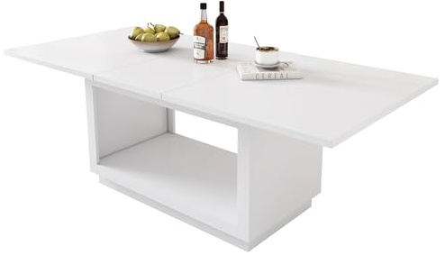 HAINEW Matbord, Köksbord, Utdragbart, MDF-skrivbord, Öppet Förvaringsfack, Rektangulärt, Stort Bord, Träbord, Vit, 140–180 x 70 x 76,5 cm, För 4–6 Personer