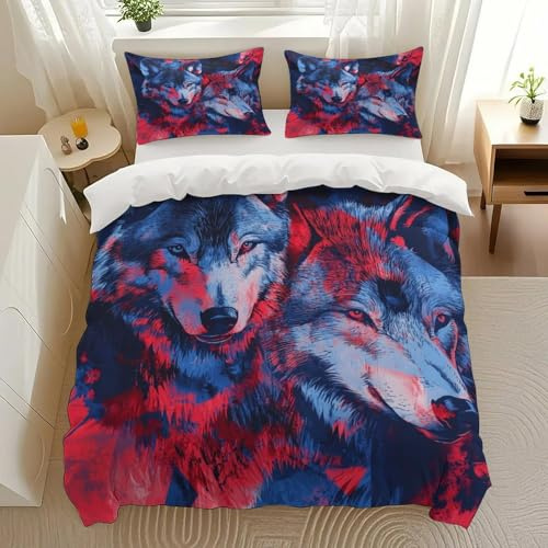 youryyjour Wolf Duo Bedding Comforter Sets Bedding Set 3 Pieces (1 Duvet Cover 2 Pillowcases) with Zipper Closure Lightweight