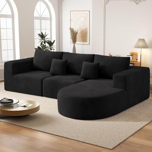 Hawthyhome L Form Ecksofa mit Schlaffunktion 264cm Rechts-Chaise Schwarz | Boneless Couch,Sofa,Ecksofa mit Liegesessel,Keine Montage,Wohnzimmer,Schlafzimmer