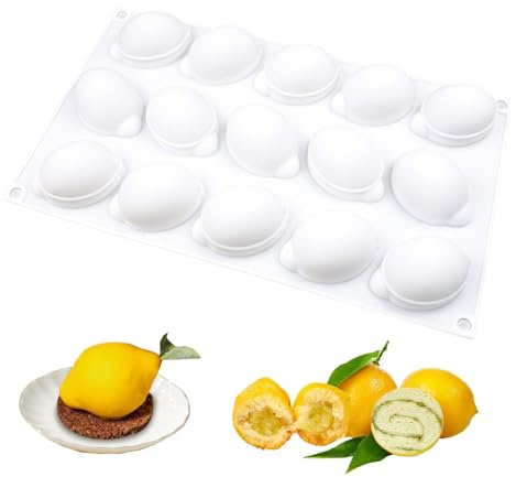 molde limones silicona, Molde silicona 15 cavidades, Moldes de limone 3D, Moldes limones para Mousse Tartas Decorativas, Molde con forma de frutas Manzana para Navidad (D)