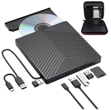 Laptop External DVD/CD Drive With Carrying Case 7 In 1 USB 3.0 Ultra Thin Portable Player And Burner DVD/CD/VCD Easy To Use