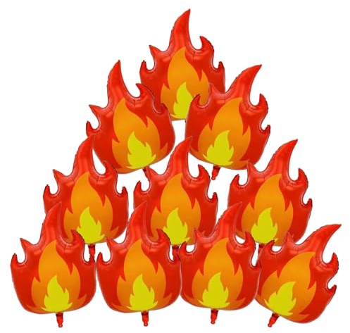 10 Stück Flamme Folienballon,Feuerwehr Deko Kindergeburtstag,Feuerwehr Luftballon,Geburtstag Feuer Luftballon,Rot Gelb Flammenballons,Kinder Feuer Luftballons für Kids Partys,Feuerwehrmann Thema Party
