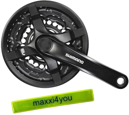 maxxi4you Shimano Kurbelgarnitur Toruney Schwarz FC-TY501 (170 mm) 24/34/42 Zähne inkl Reflexband
