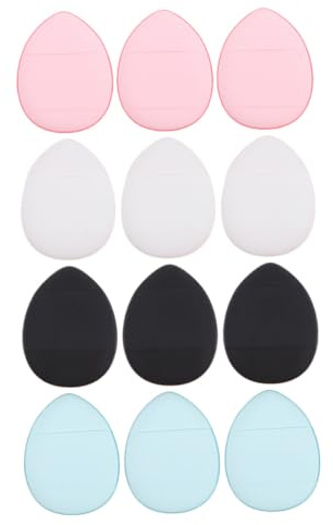 Cabilock 12 piezas Mini Esponjas de Maquillaje para Polvo y Base Almohadillas Suaves de Uso Seco y Húmedo Puff de Dedo Colores Negro Azul Rosa y Aplicador Compacto para Crema y