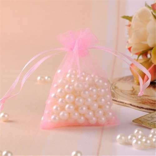 TKSJROL 100 Stück Organzasäckchen mit Kordelzug – Organza Säckchen Schmucksäckchen Netzbeutel Zuziehbeutel Tüllbeutel Probesäckchen zum Befüllen für Hochzeit, Party & Weihnachten (5x7 cm, Rosa)