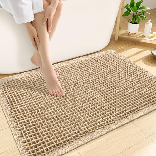 Smiry Waffle Bath Mat 30x20, Extra Soft Absorbent Bathroom Rugs, Non Slip Machine Washable Quick Dry Bath Rugs for Bathroom Floor, Tub, Shower, Home Decor Accessories, Brown
