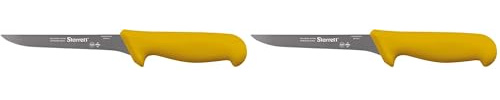 Starrett Professional Stainless Steel Chefs Kitchen Boning Knives - Narrow Straight Profile - 6-inch (150mm) - Yellow Handle (Pack of 2)