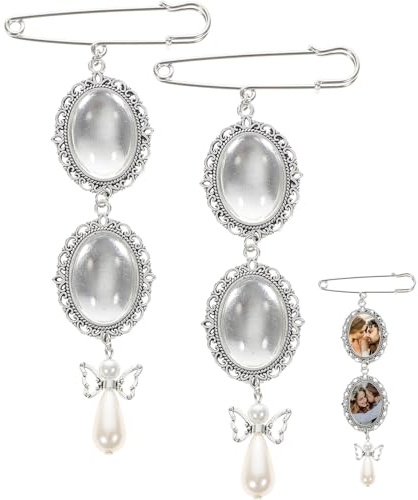 Alipis 2 Stück Blumenstrauß Foto Charme Gedenkbild Anhänger mit Brosche für Hochzeit Selbstgemacht Personalisierbarer Brautstrauß Fotorahmen Schmuck Zubehör