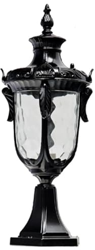 QIVGXBO Classic Outdoor Pillar Light with E27 Socket European Style Pier Mount Column Lamp Exterior Bollard Column Lamp with Glass in Black Finish Garden Yard Lawn Walkway Light for Outside Decor