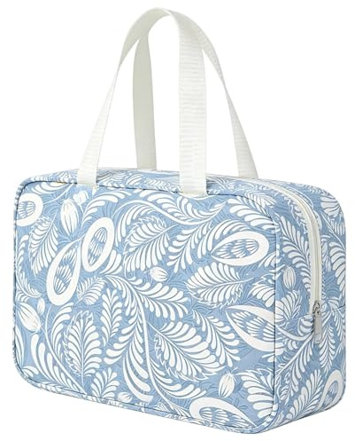 ZXTGBQ Grande Trousse De Maquillage avec PoignéE, Trousse De Toilette De Voyage pour Femme Hommes, Organisateur Accessoires, Sac à CosméTiques éTanche Portable pour Camping Et Voyages(Bleu)
