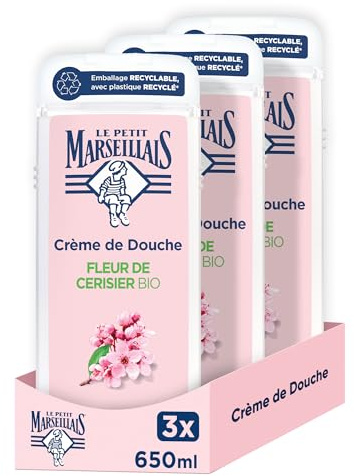 Le Petit Marseillais – Crème de Douche Extra Douce Fleur de Cerisier Bio Lot de 3 * 650ml