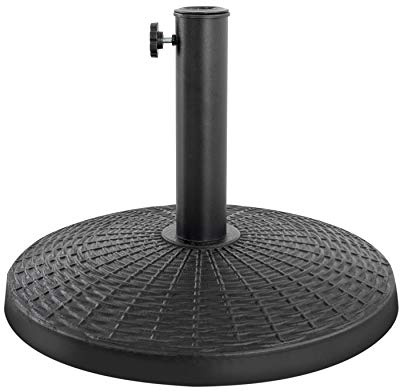 Avestar Pied de Parasol Rond Extérieur 9 kg, 44,5 cm, Noir | Support parasol lesté avec molette pour Ø 3,8–4,8 cm,Résine/béton résistant aux intempéries, Texture rotin