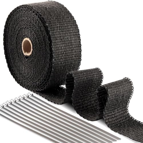 Bande Isolant Thermique Céramique pour Tuyeau Manifold Noir + 10 attaches de câble en Acier Inoxydable
