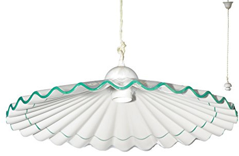 VANNI LAMPADARI - Lampadario a Sospensione Plissè- Lampadario Soggiorno in Ceramica- Lampadario Camera da Letto Decorato a Mano- Lampadario Rustico Taverna, Cucina- Made in Italy- 40 cm, Verde
