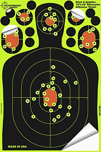 Splatterburst Targets - 12 x18 inch - Stick & Splatter Adhesive Silhouette Shooting Target - Shots Burst Bright Fluorescent Yellow Upon Impact - Gun - Rifle - Pistol - Airsoft - Air Rifle (25 Pack)
