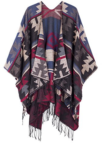 Urban GoCo Damen Poncho Stola Bohe Quaste Schal, #4 Navy Blau, Einheitsgröße