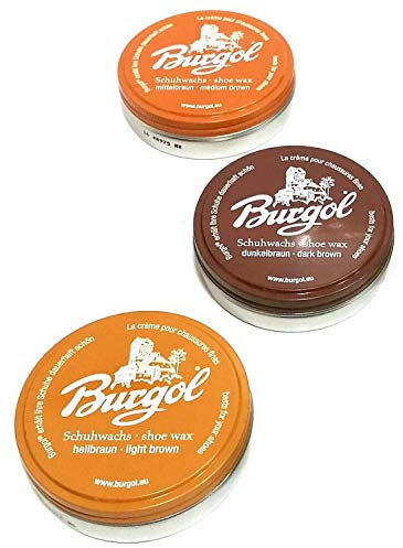Burgol Schuhpflegeset Schuhwachs -Farbset Brauntöne shoe wax 100 ml Blechdose
