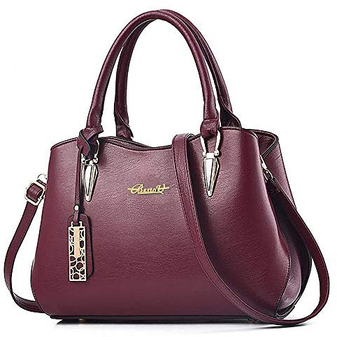 BestoU Damen Handtasche Schwarz groß Leder Damen Schultertasche Frauen Umhängetasche (Rot)