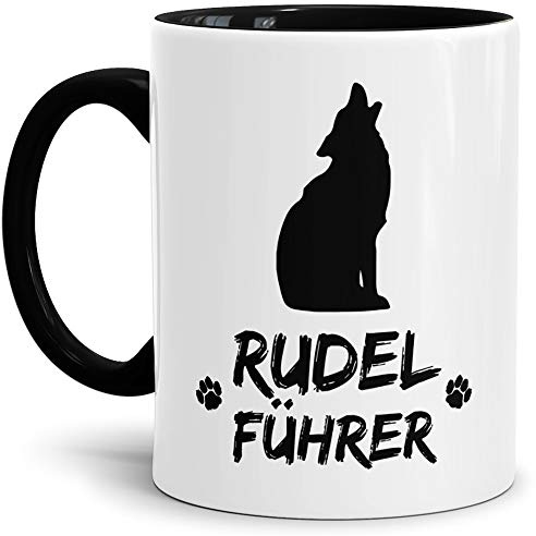 Wolf-Tasse Rudelführer Innen & Henkel Schwarz/Hunde-Tasse/Tasse mit Spruch/Schön/Mug/Cup/Beste Qualität - 25 Jahre Erfahrung