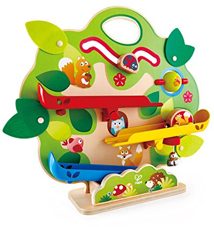 Hape Eichhörnchen-Nussbahn – Holz-Kugelbahn mit Eichhörnchenwagen, Glocke und Spielelementen, Motorik- und Lernspielzeug, ab 18 Monaten