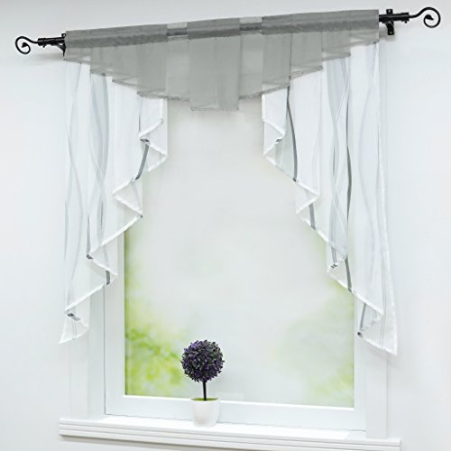 Joyswahl Kleinfenster Voile Fenstergardinen mit Tunnelzug Marie Scheibengardinen BxH 100x100cm Grau 1er Pack