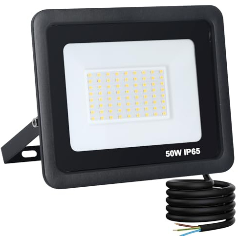Mille Lucciole 50W LED Strahler Außen,5000LM Superhell Außenstrahler IP65 Wasserdicht Fluter 4500K Neutralweiß Scheinwerfer,LED Strahler für Hinterhof,Garage,Flur,Garten,Keine Bewegungsmelder【Schwarz】