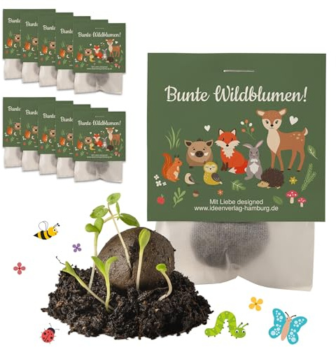10x Waldtiere Samenbomben als Mitgebsel Kindergeburtstag 4 bis 8 Jahre - Blumensamen Geschenk als Kindergeburtstag Gastgeschenke & kleine Geschenke für Kinder - Geschenktüten Kindergeburtstag