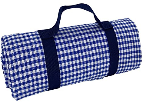 Les Jardins de la Comtesse - Nappe de Picnic Rectangle Vichy Bleu XL - Coton et Revers Etanche Polyester - 140 x 280 cm - Bleu/Blanc - 8/12 Personnes - Tapis/Couverture Pique Nique/Table de Jardin