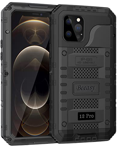 Beeasy für iPhone 12 Pro Wasserdicht Outdoor Hülle (6,1), Stoßfest Panzerhülle Militär 360 Grad Schutzhülle mit Displayschutz, Robust Metall Heavy Duty Handyhülle iPhone 12 Pro Case
