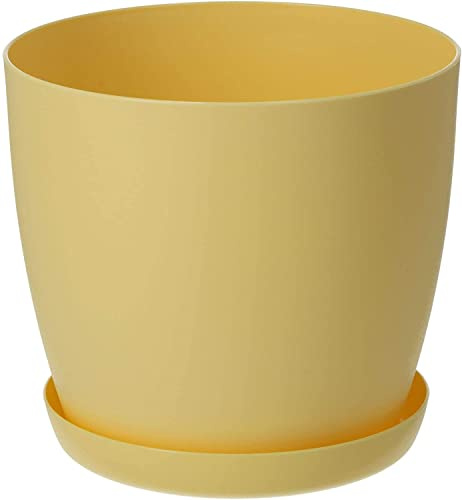 B2C Flower Pots 6 Colours 8 sizes Matt Plastic Plant Pots Planter + Saucer Tray Deco (Yellow Matt, 25 cm)