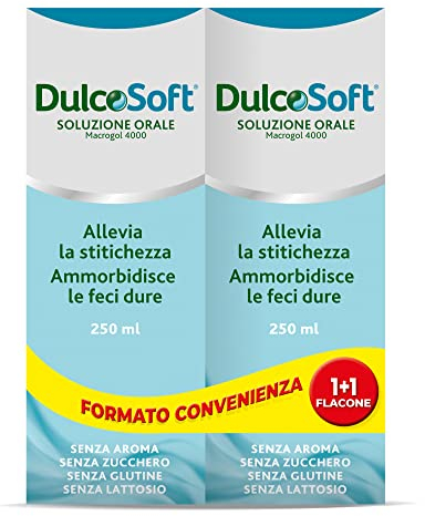 DulcoSoft Lassativo con Macrogol, Rimedi Stitichezza Adulti, Bambini - Senza Glutine, Senza Zucchero, Senza Lattosio - Lassativo Delicato per Irregolarità Intestinale, Stipsi (Soluzione Orale 500ml)