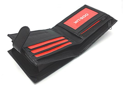 ODS:UK Mens RFID Blocking Safe Soft Leather Tri Fold Wallet Card Slots Id Window and Coin Pocket (Black - Style 2), M