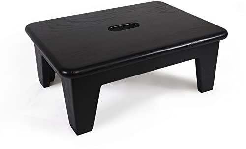 CONSDAN Step Stool for Bed - USA Grown Oak, Wooden Stool for Adults and Seniors, 6.5 High, Non-Slip Mat, No Assembly Needed, Solid Wood, Black Color