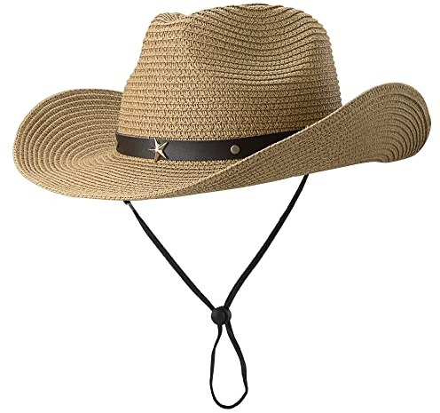 Straw Cowboy Hats for Toddler Girls Boys Summer Sun Hat Belt Buckle Cowgirl Western-Hat for Kid 2-4 Years (2-4 Years, Khaki)