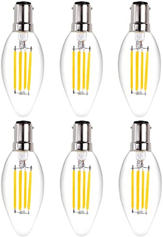 LED Candle Light Bulb B15 Vintage 6 Pack,Warm White Dimmable 2700K,Cap Light Bulb 4W(40W Equivalent),C35 Bulb for Chandeliers