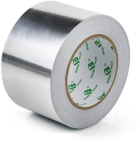 BOMEI PACK Nastro adesivo in alluminio, 75 mm x 50 m, in alluminio, resistente al calore e autoadesivo