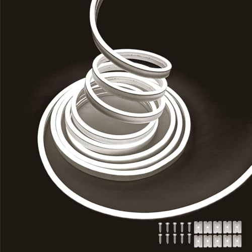 Balabaxer Weiß Neon-LED-Streifenlichter, 16,4 Fuß/5 m 12 V DC 600 SMD2835 LEDs wasserdichter Lichtschlauch für Innen- und Außenbereich zur Heimdekoration (ohne Treiber)