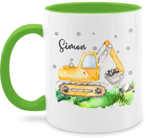 Tasse Tassen 325ml - Bagger I Baggerfahrer Geschenk - 325 ml - Hellgrün - kinderbecher namensbecher baufahrzeug name kaffeetassen kindergartentasse baggertasse fahrzeug digger kaffeetasse