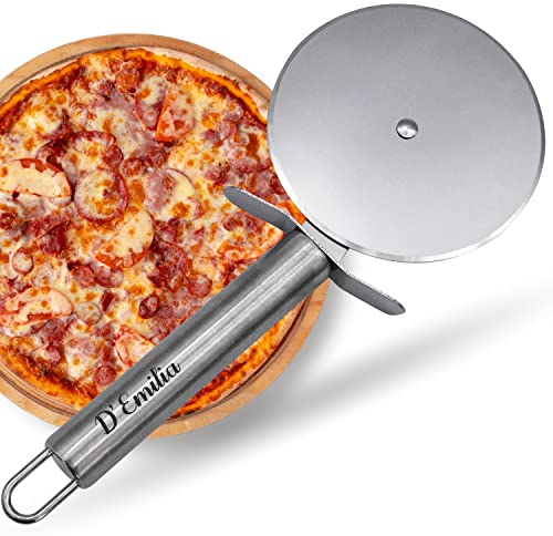 D’Emilia – Corta Pizzas Profesional de Acero Inoxidable para Uso en Cocina, Rueda Afilada de 9 cm de Diámetro, Cortador Multiusos de Fácil Lavado y Duradero