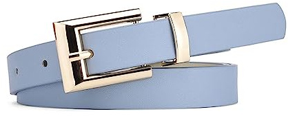 NIUXICH Goldschnalle Pu-Ledergürtel Damen Dornschließe Ziergürtel Jeans Kleid Dünner Gürtel, Hellblau, 108cm