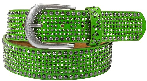 Damengürtel mit Nieten, Strass-Nieten-Besatz, Synthetikgürtel im Vintage-Style, Breite ca. 3,8 cm