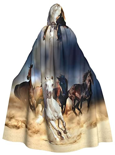 RFSHOP Running Horse in Desert Storm Colorful Parrots On Tree Adult Men Costume Cloak 59in, Witch Halloween Cloak, Hooded Cape