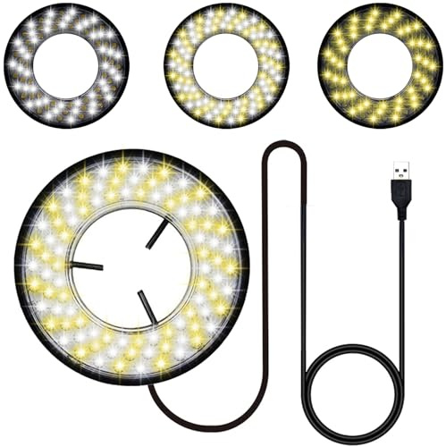 Light Microscope LED Ring Illuminator, USB Adjustable LED Ring Light for Industry Monocular Binocular Trinocular Stereo Microscope & Camera (CW WW 96 LED)