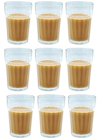 Awadh Tapri Vintage Chai Glass 9 Pieces, Tea Glass , Desi Tea Glass , Traditional Tea Glass,, Clear, Vintage Tea Set 125 ml